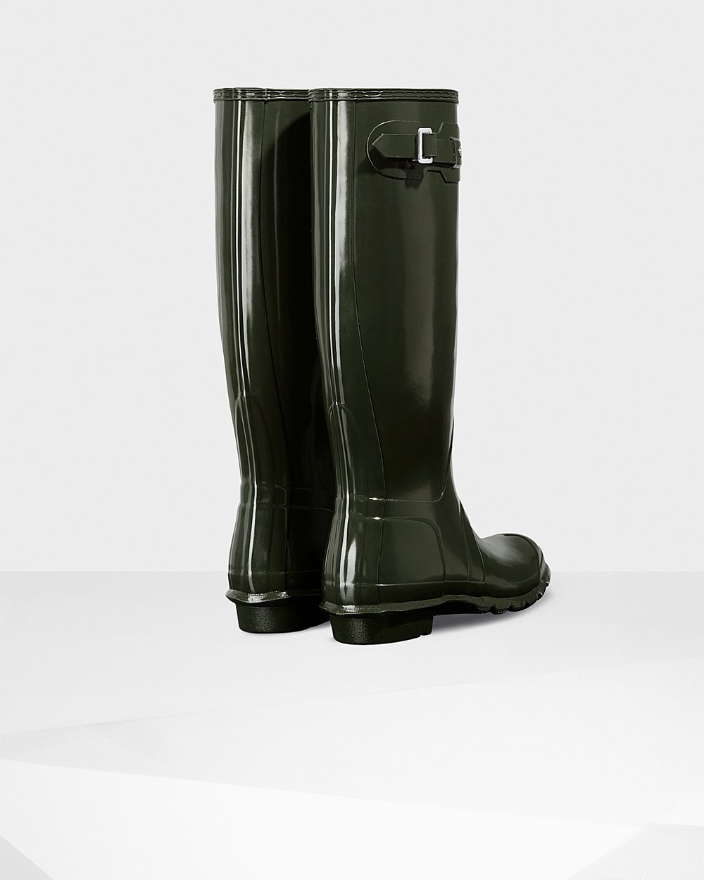 Womens Tall Rain Boots - Hunter Original Gloss (26XHEPRBF) - Dark Olive